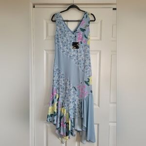 Forest Lily Blue Floral Chiffon Dress - Size Sm